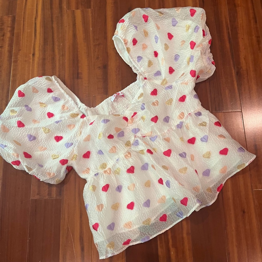 BuddyLove Blakely Heart Top Puff Short Sleeve Smock Blouse White Size Large